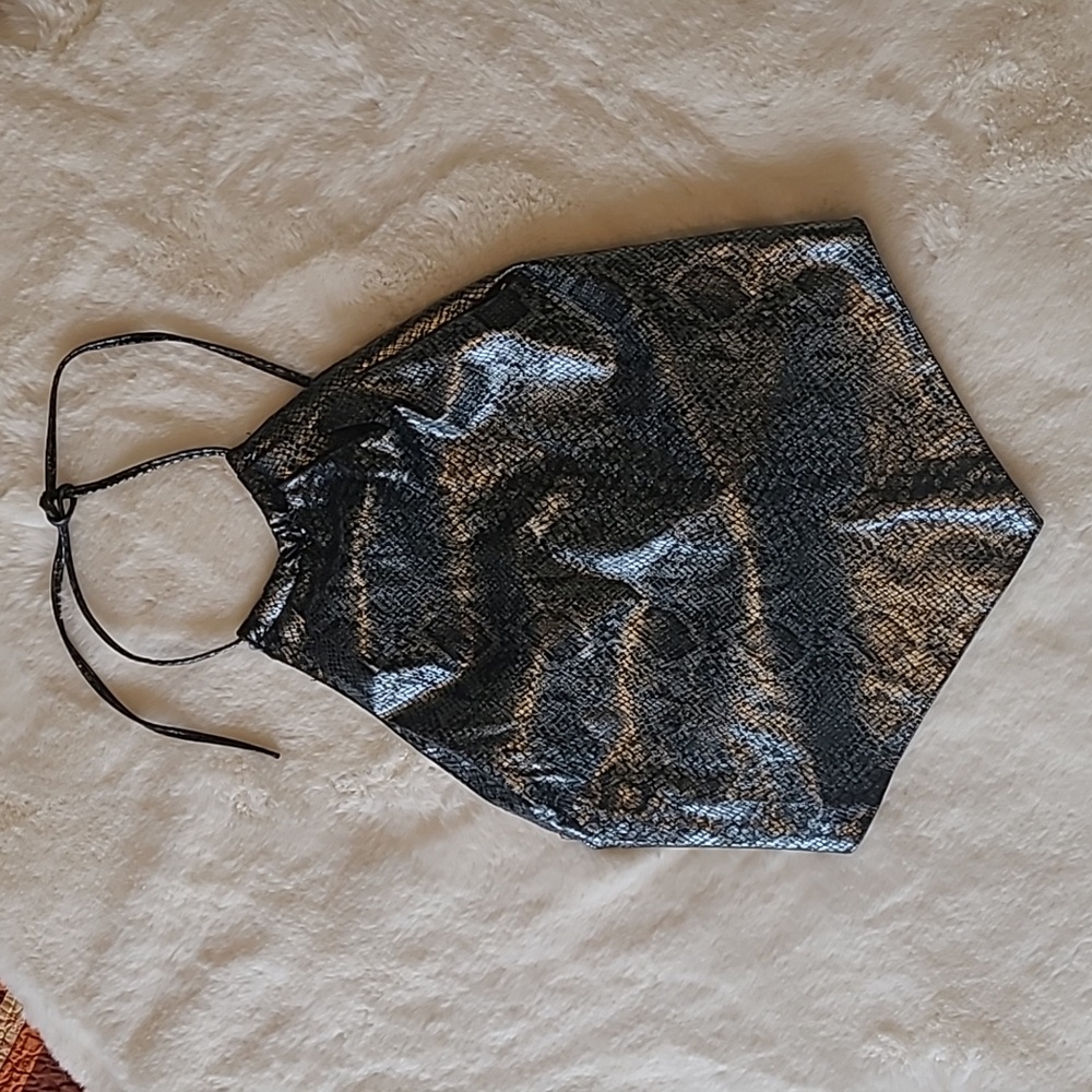 VINTAGE NWT Coolwear Gray Faux Snakeskin Gray Halter Hankerchief Top Y2K